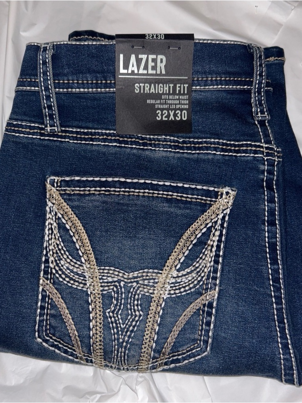 Lazer Straight Fit Dark Wash Denim Jeans:
